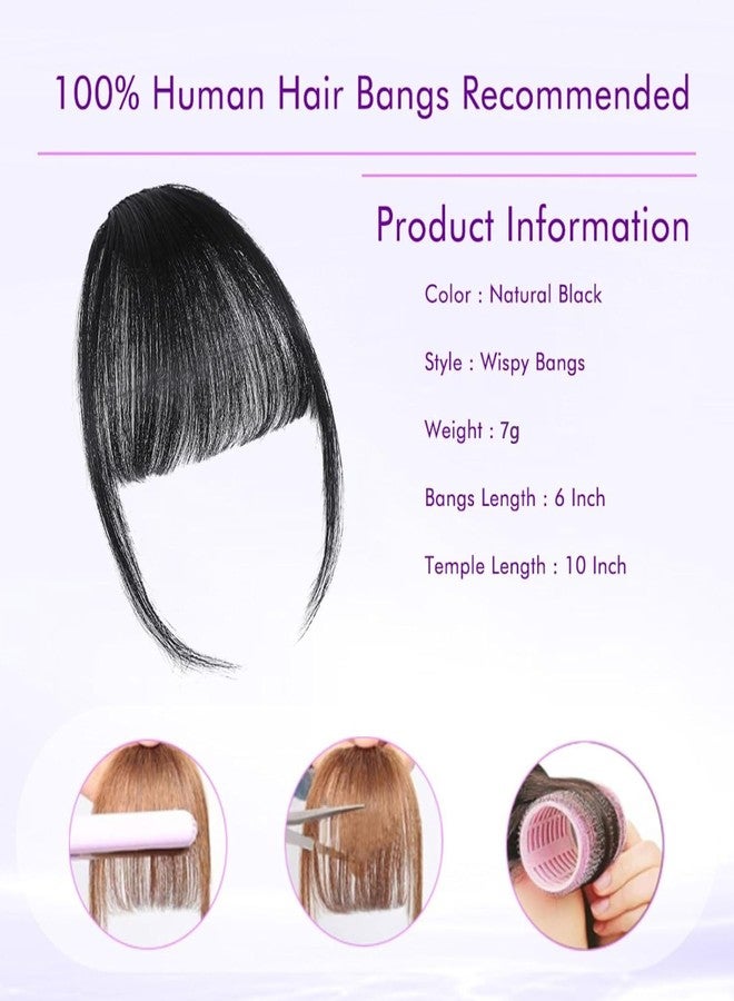 ELEFOCUS Clip in Bangs 100% Real Human Hair Extensions Wispy Natural Black Fake Bangs Hair Clip on bangs for women Fringe with Temples Hairpieces Faux Bangs for Daily Wear - Image 5